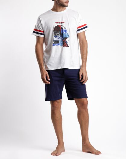 Pyjama T-Shirt & Short Jules blanc/bleu marine